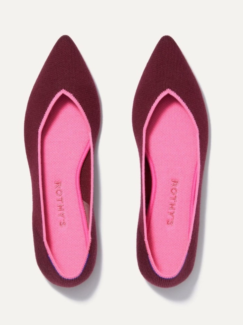 Rothy's Merino Wool Point Flats In Currant Burgundy + Pink Retired Size 9